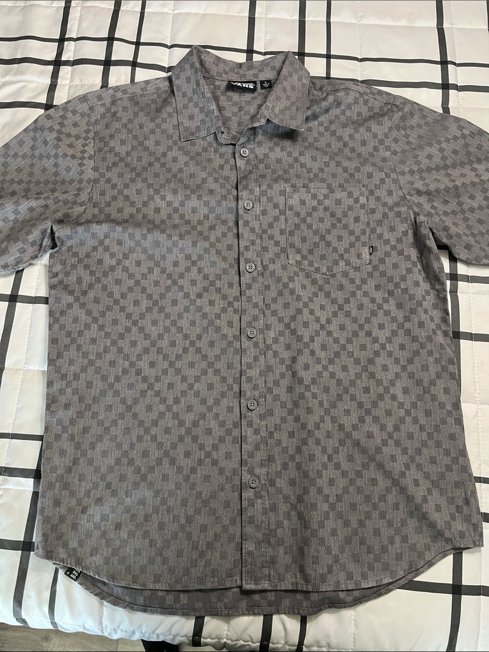 Vans Gray Checker Short Sleeve Button-Up Shirt